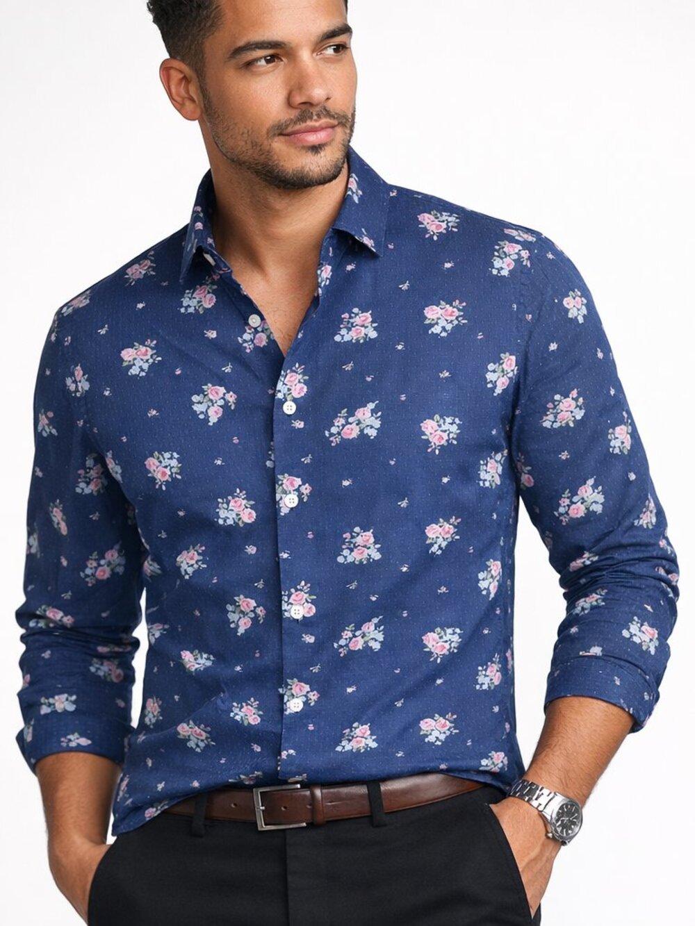 Bar III Slim-Fit Stretch Floral Button-Down | Size XL (17/17.5 | 34/35)